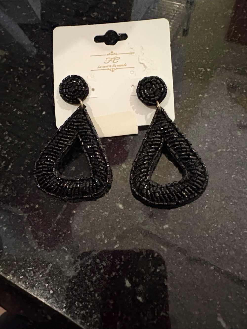 NWT Never Been Worn Black Beaded Teardrop Drop Earrings - Women Jewelry